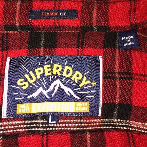 Superdry Unisex Classic Cotton Flannel in Red & White Buffalo Check - Picture 6 of 17
